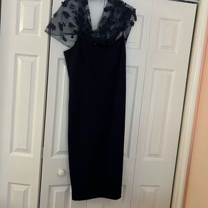 Eliza J One Shoulder Navy Dress with Floral Detail